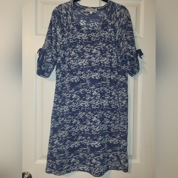 Neon Buddha Blue Patterned Dress Sustainable Eco Friendly Size Medium Bow - Picture 8 of 8